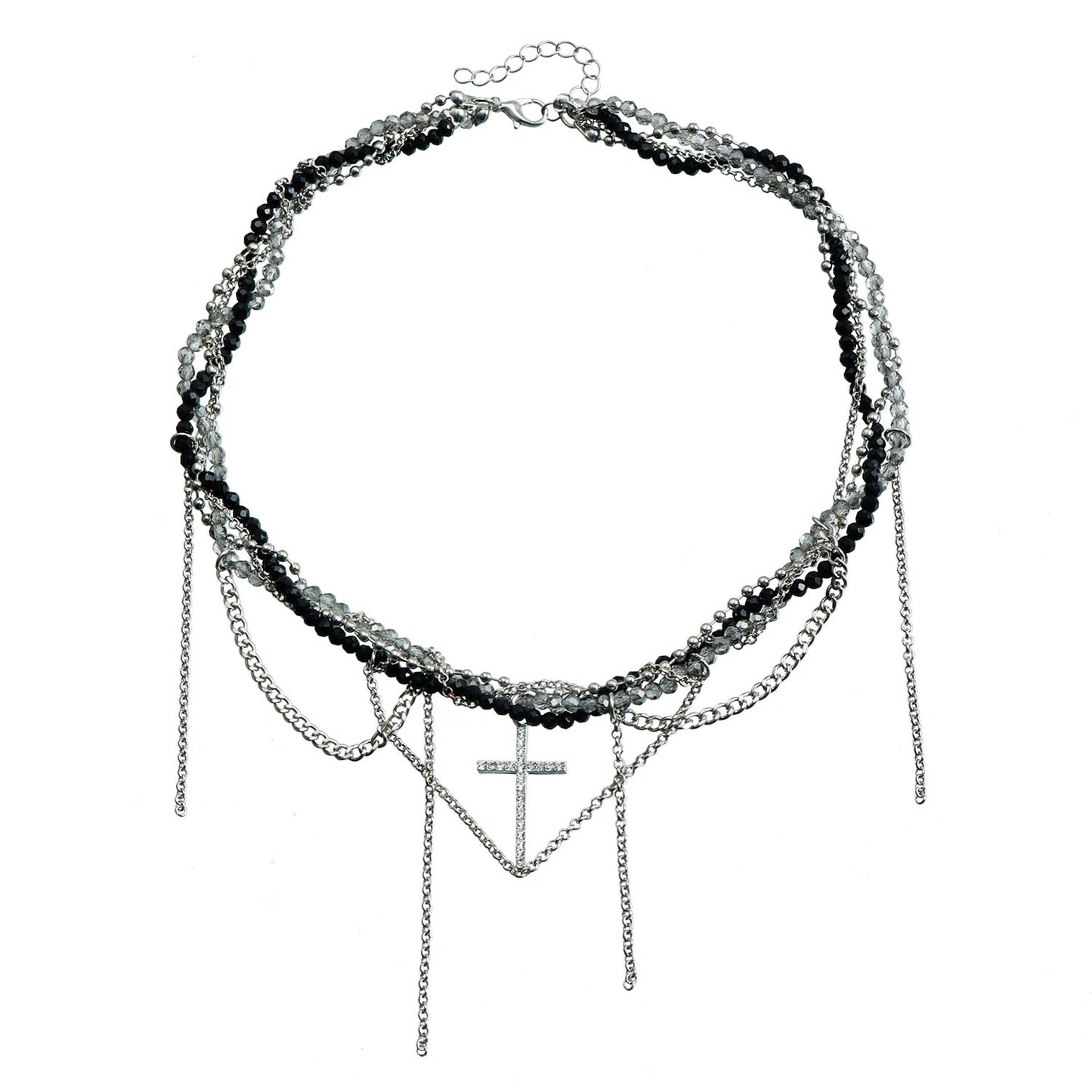 Crystal Cross Pendant Necklace for Women – Snake Chain Tassel Clavicle Necklace