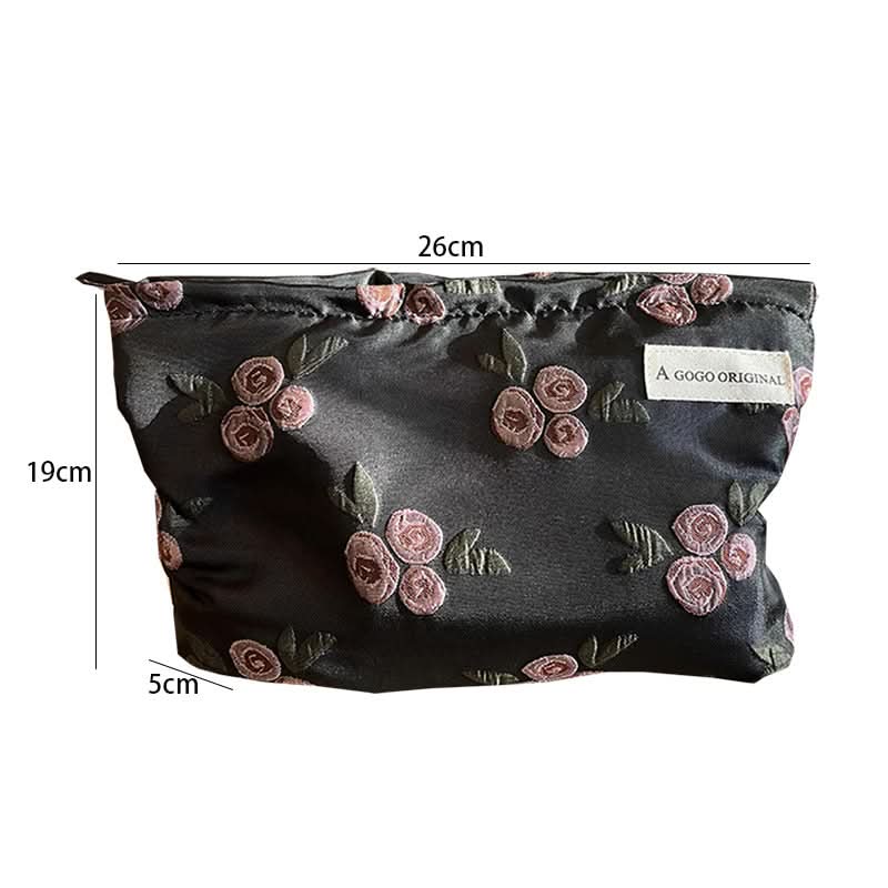 Retro Floral Cosmetic Bag for Women – Canvas-Lined Travel Toiletry Organizer