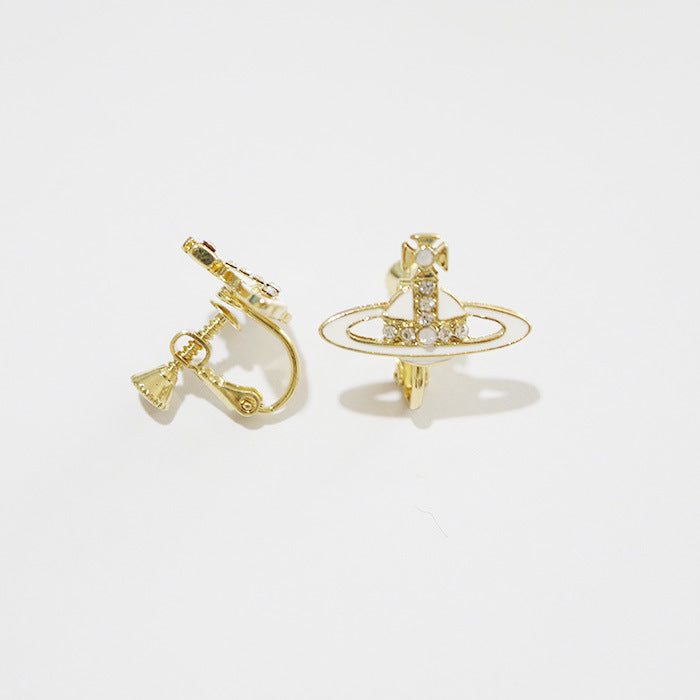 Saturn Constellation Earrings – Gold Alloy Clip-On Jewelry