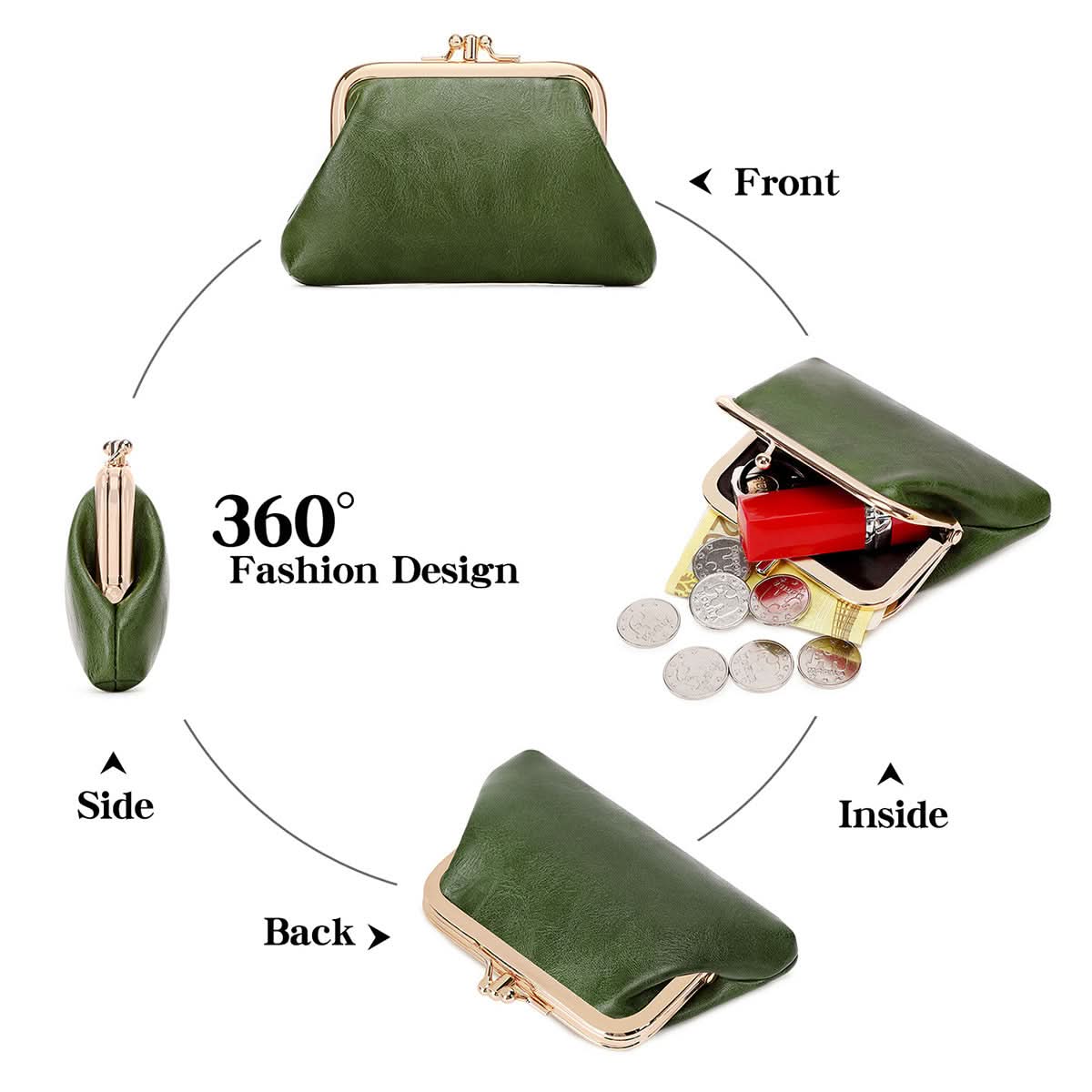 Women's PU Leather Coin Purse – Retro Clip Key Card Wallet