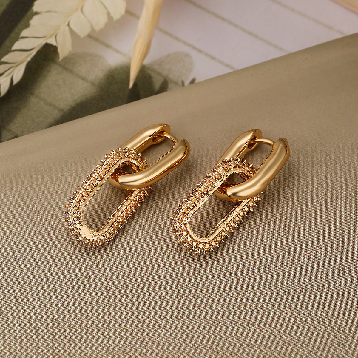 Diamond Oval Hoop Earrings for Women – Double Ring Design