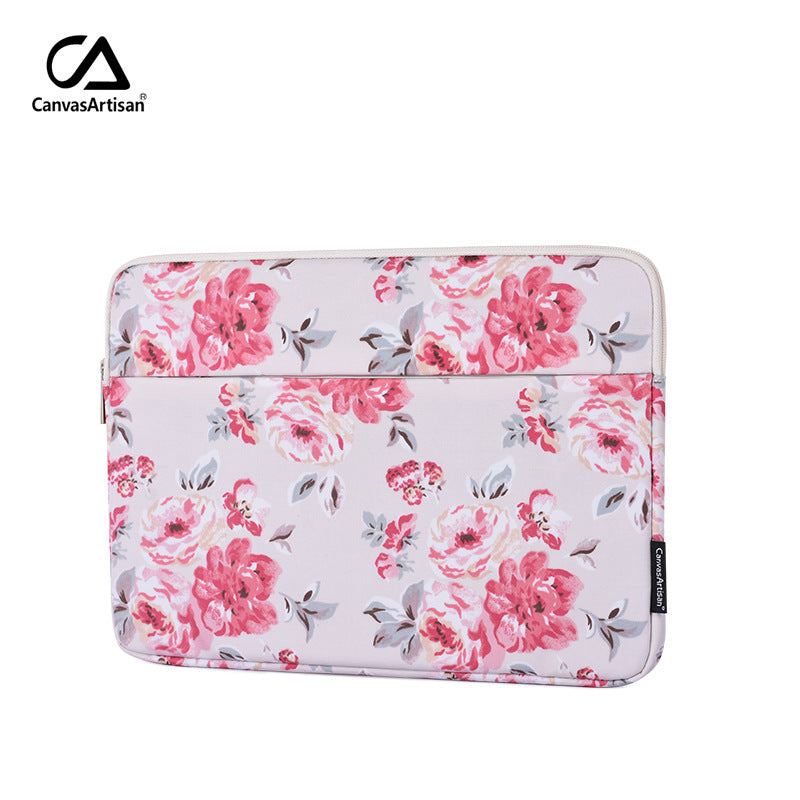 White Floral Bloom Waterproof Laptop Sleeve – Polyester Case for 11–15" Devices, Shock-Resistant Cover