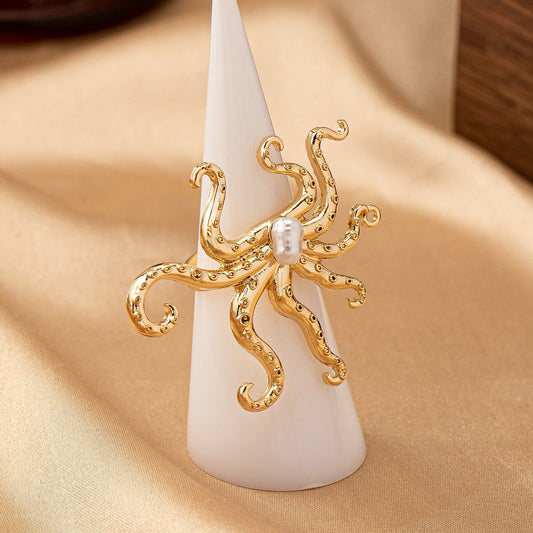 Gold Octopus Adjustable Ring for Women – Trendy Streetwear Statement Jewelry