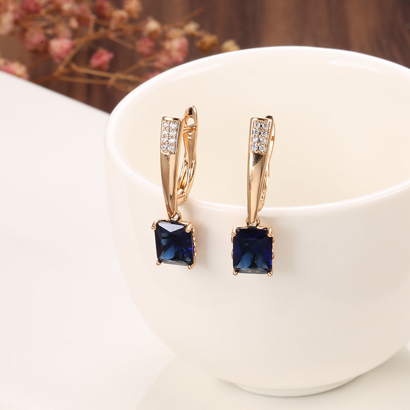 Blue Zircon Earrings – Geometric Rectangle Jewelry for Women