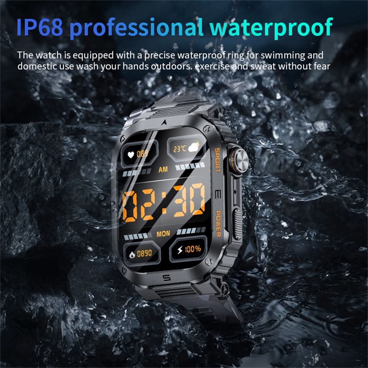 Men’s Square Dial Smartwatch – Heart Rate & Sleep Monitor, Multi-Function Fitness Watch