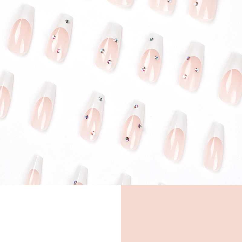 Long White French Press-On Nails with Rhinestones – Wearable Glue-On Nail Tips