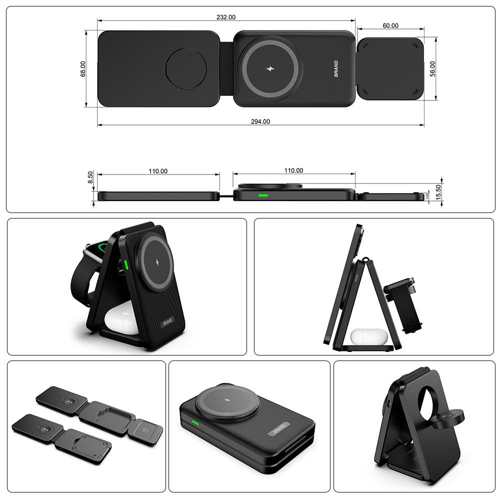 3-in-1 Folding Magnetic Wireless Charger – Fast Charging Station