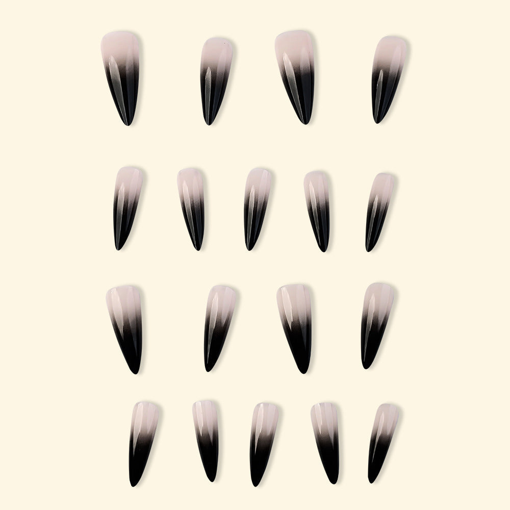 Bold Stiletto Press-On Nails with Black Gradient Ombre Design, Glue-On Nails