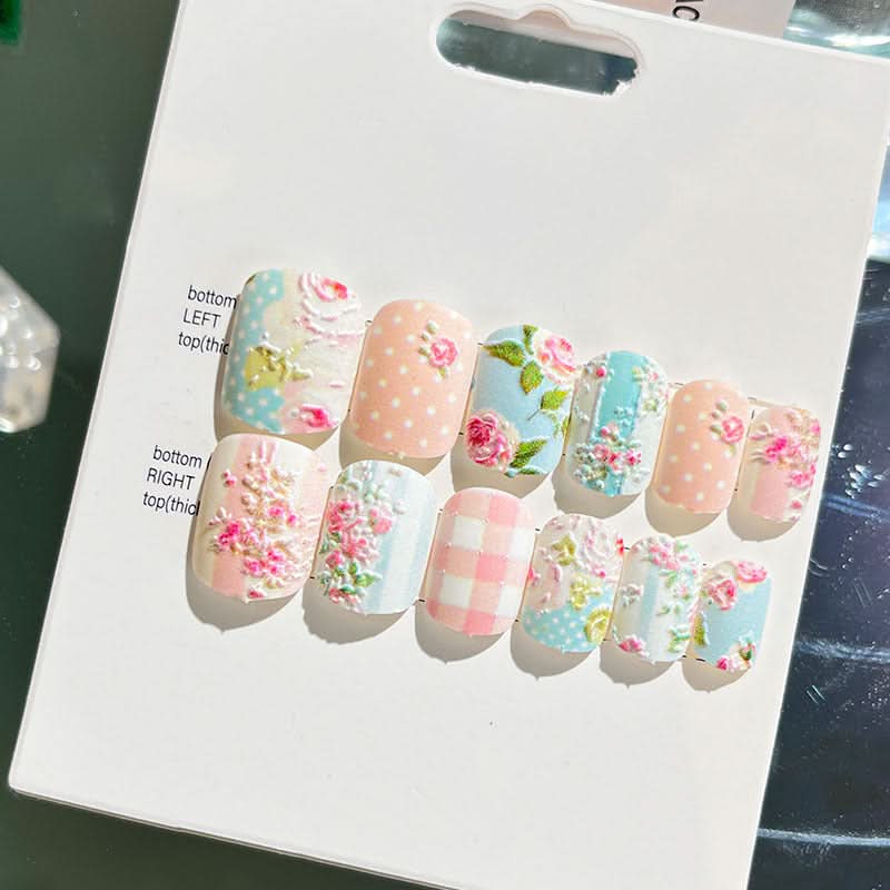 Wearable Embossed Short Bride Nail Art – Finished 3D False Nail Stickers