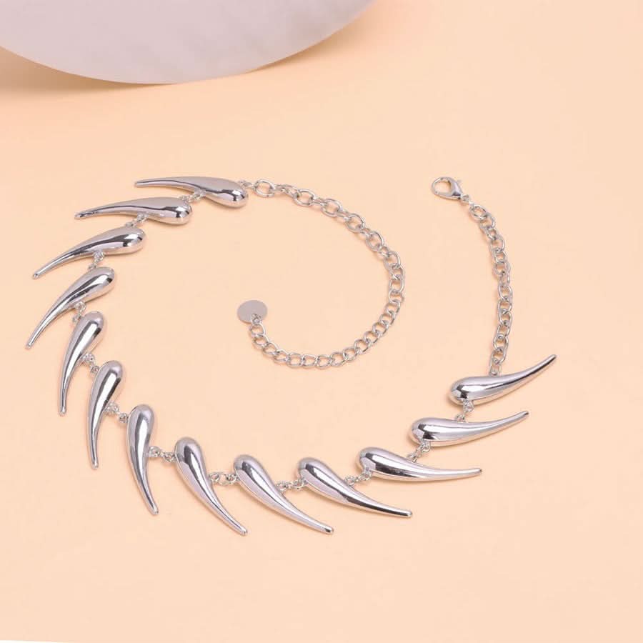 Silver Water Drop Geometric Pendant Necklace