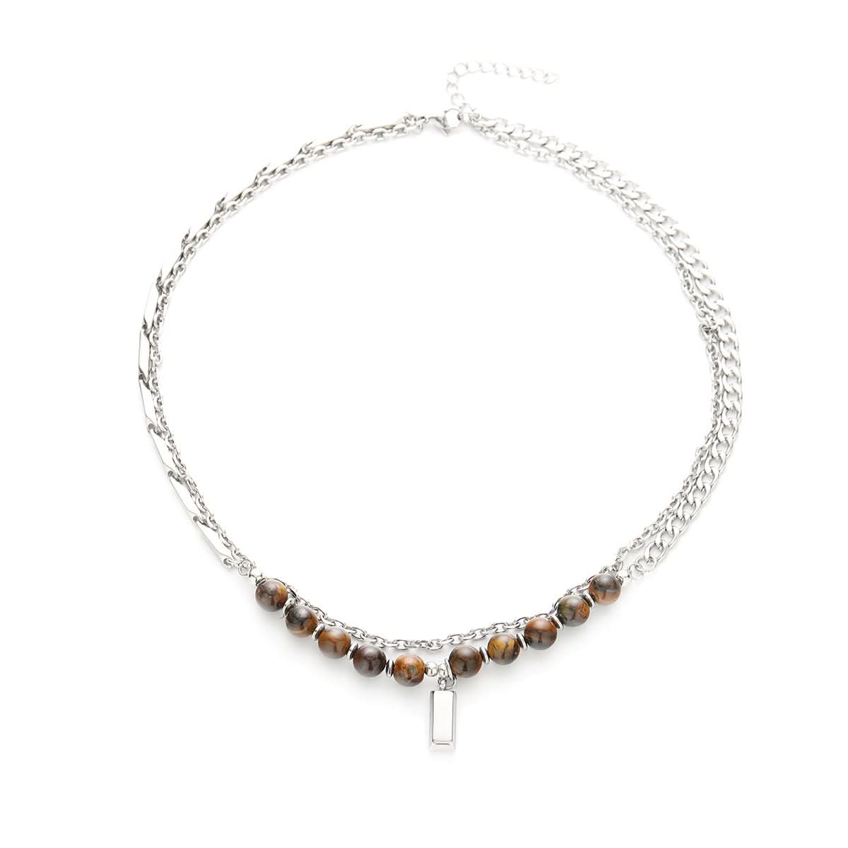 Men’s Tiger Eye Stone Necklace – Geometric Square Pendant