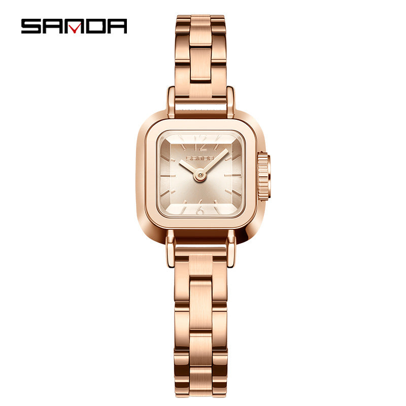 Sanda Women’s Square Quartz Watch – Stainless Steel Strap, Waterproof Watch