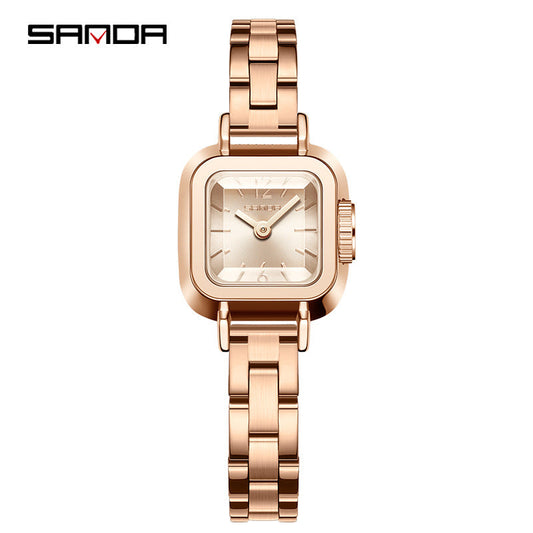 Sanda Women’s Square Quartz Watch – Stainless Steel Strap, Waterproof Watch