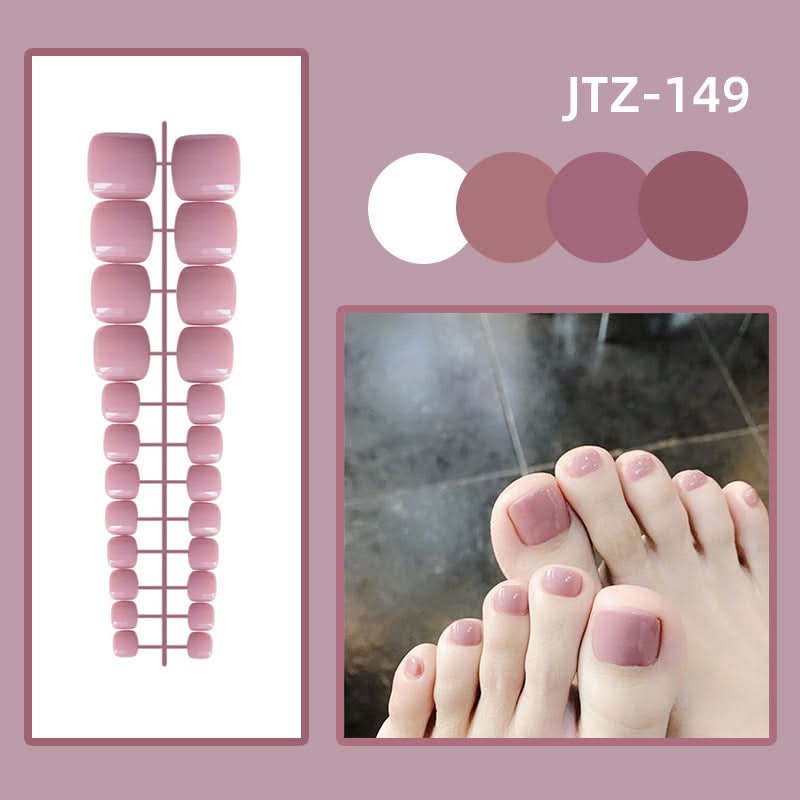 Glossy Toenail Nail Stickers – 24-Piece Finished Fake Nails Set