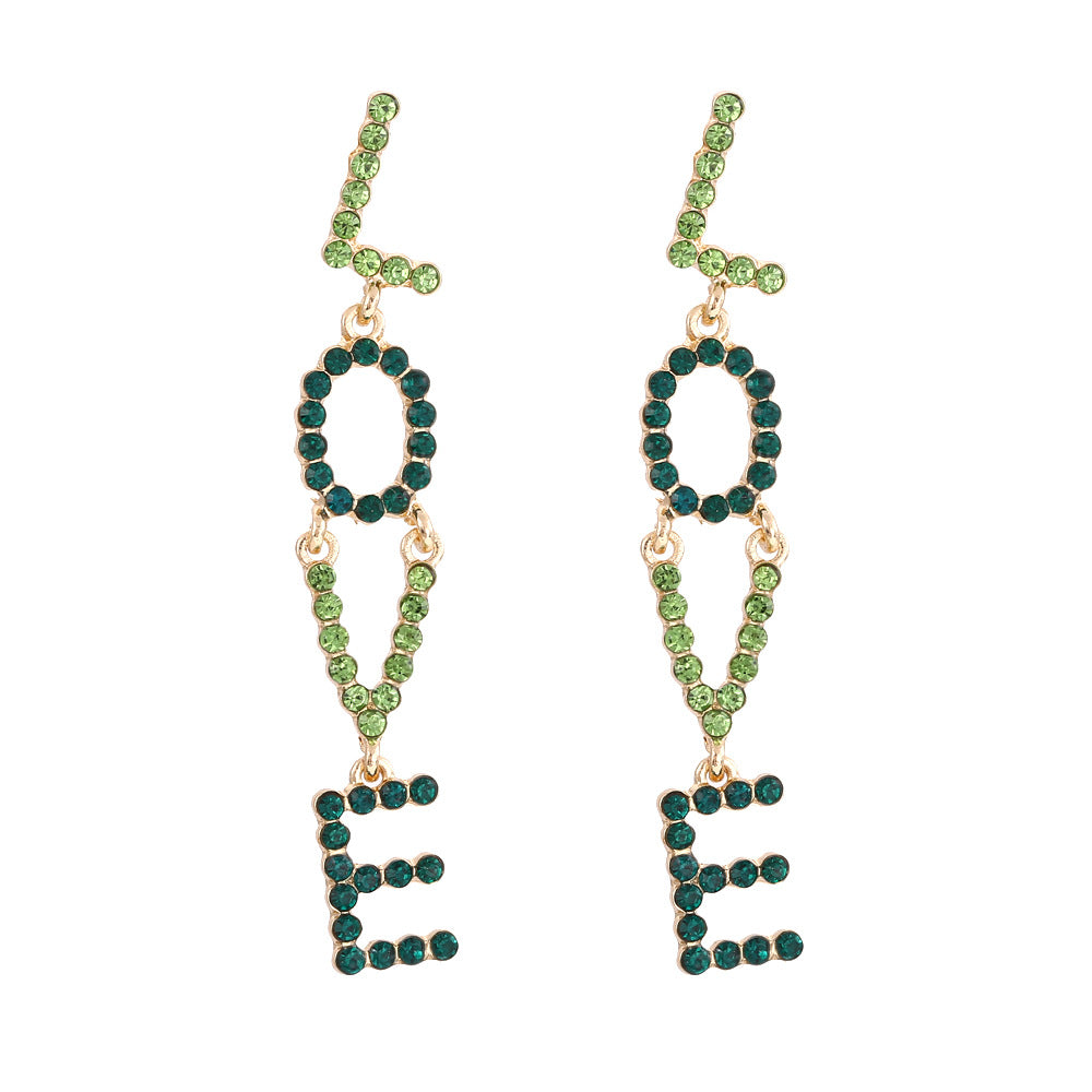 LOVE Letter Earrings – Alloy Full Diamond Statement Jewelry for Women
