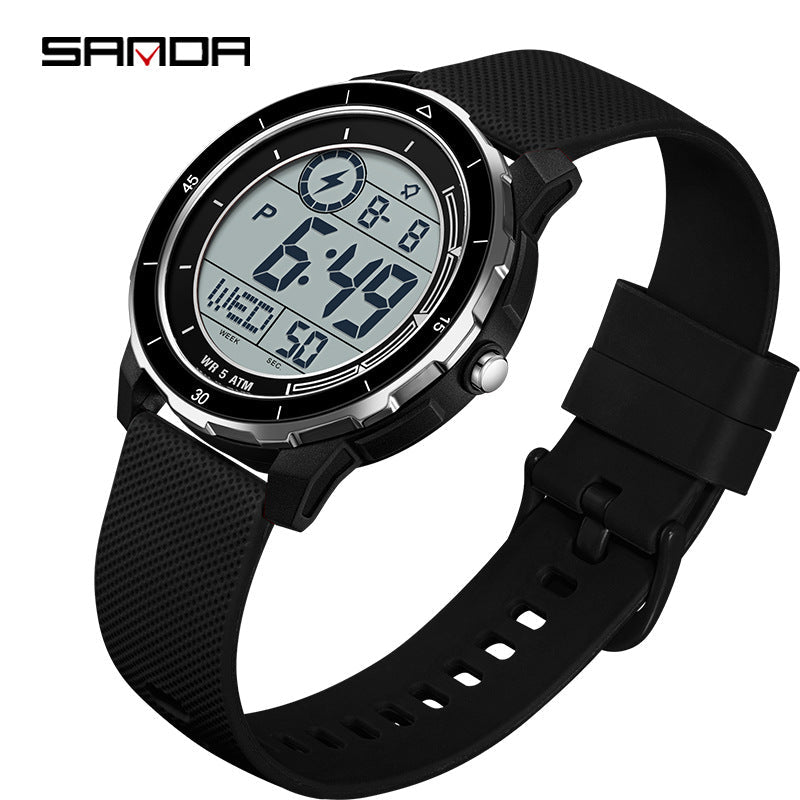 Sanda Men’s Sports Digital Watch – Multifunctional, Silicone Strap, Outdoor Student Watch