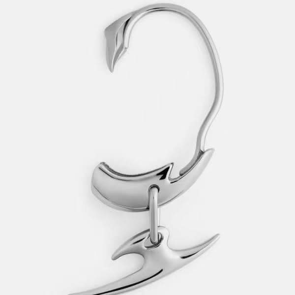 Silver Cyberpunk Hoop Earrings, Geometric Dagger Clip