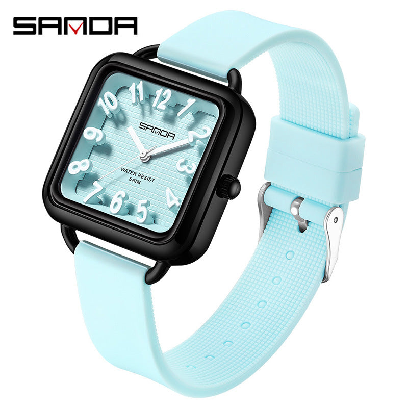 Sanda Luminous Quartz Watch – Waterproof Square Student Exam Watch