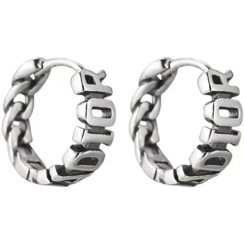 Retro Letter Earrings for Men – Stainless Steel Thai Silver Design Jewelry
