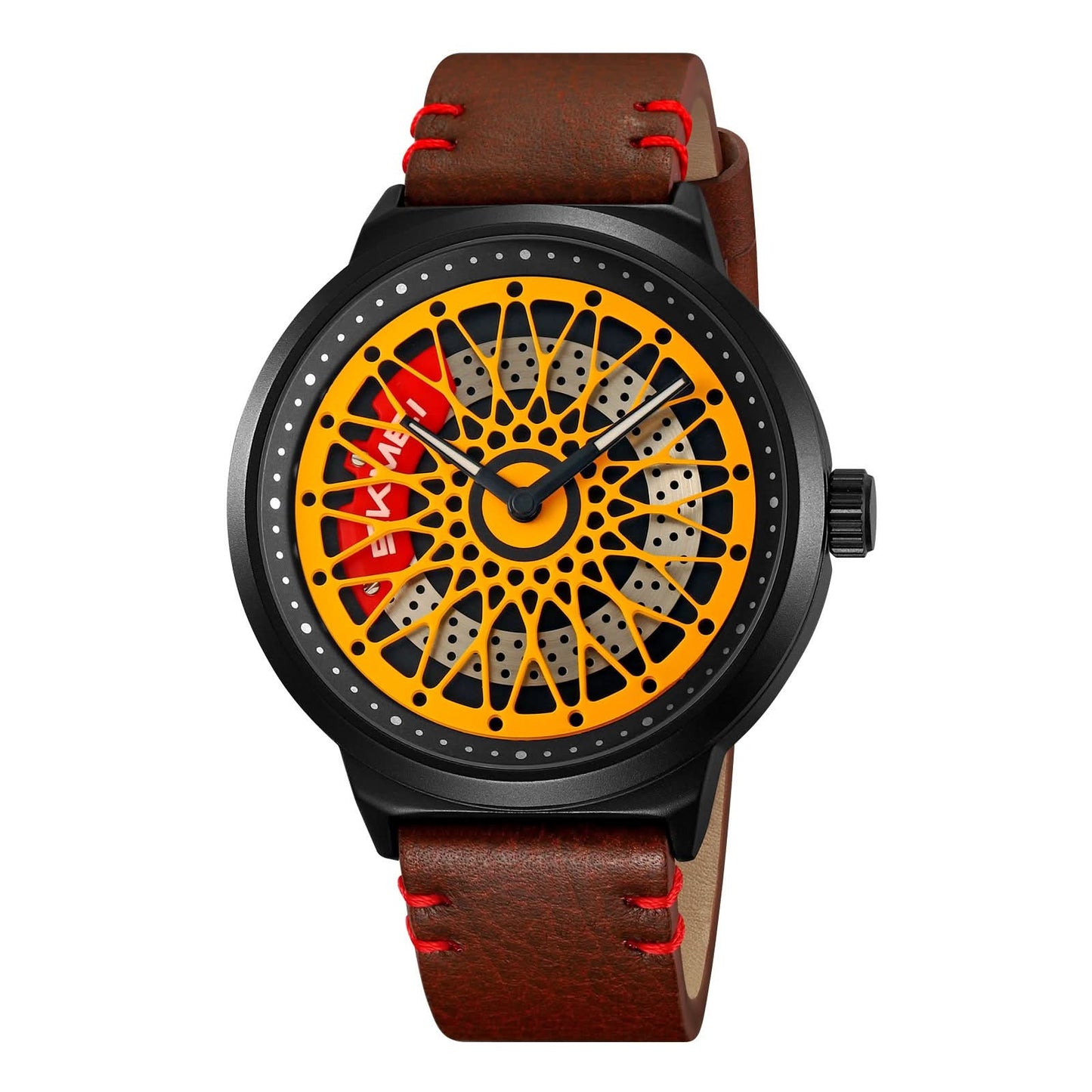 Men’s Waterproof Quartz Watch – Hollow Rotating Dial, Steel or Leather Strap