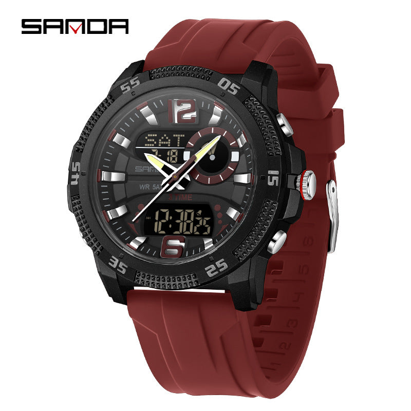 Sanda Dual Display Student Watch – Sports Watch with Alarm, Stopwatch & Luminous Pointer