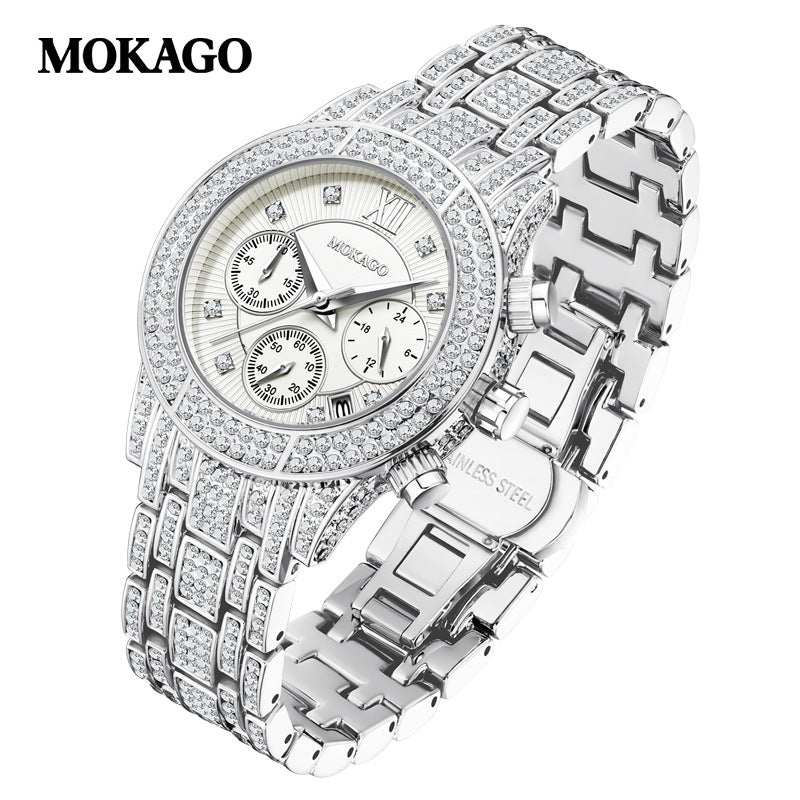 MOKAGO Luxury Women's Quartz Watch – Alloy Strap with Diamond Accents, Waterproof
