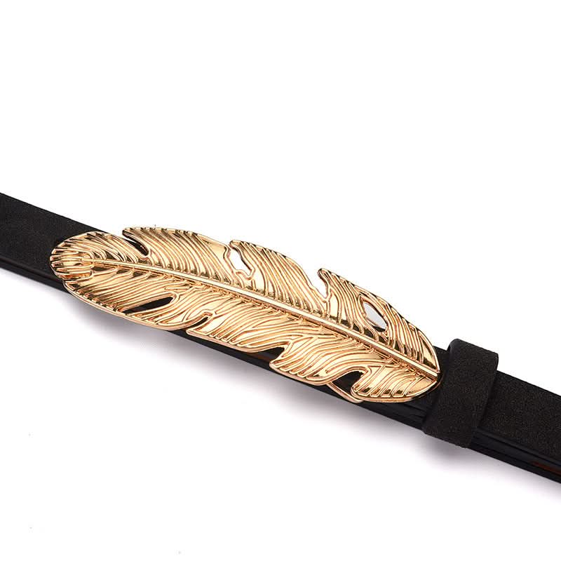 Thin PU Leather Belt with Flower Buckle