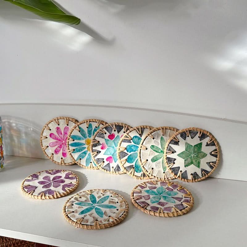 Colorful Vietnamese Rattan Woven Shell coasters