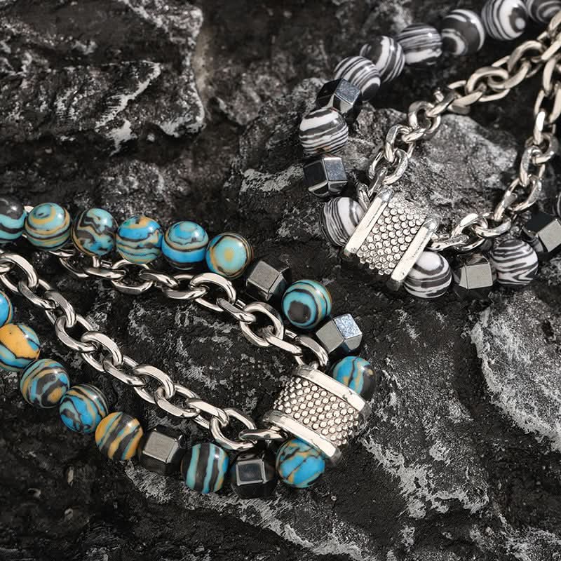 Unisex Stainless Steel Malachite Bracelet – Beaded Jewelry