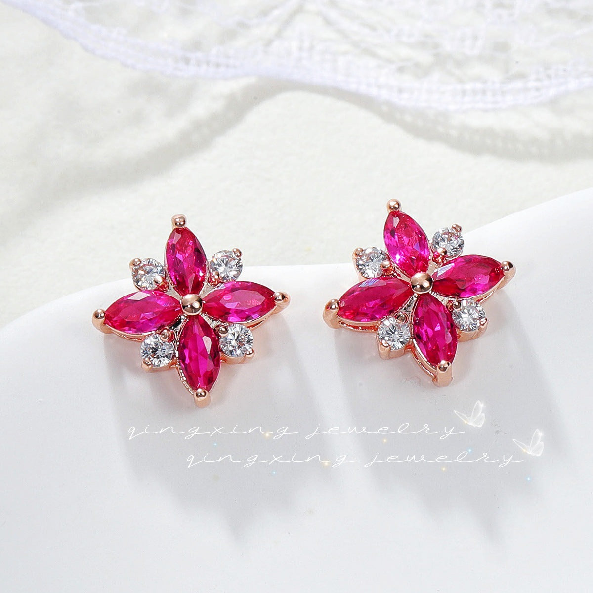 Red Corundum Heart Star Earrings – Luxury Korean Style Women’s Jewelry