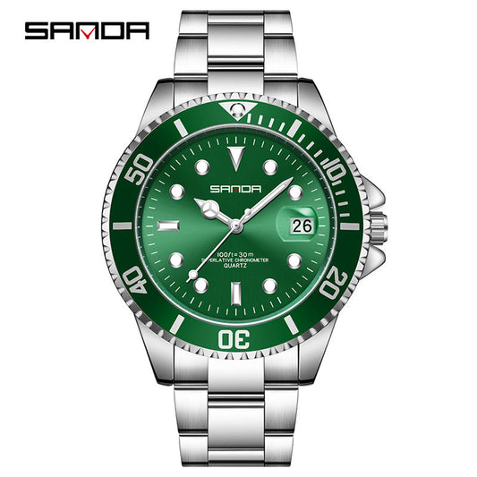 Sanda Men’s Classic Round Dial Quartz Watch – Luminous Calendar, Waterproof