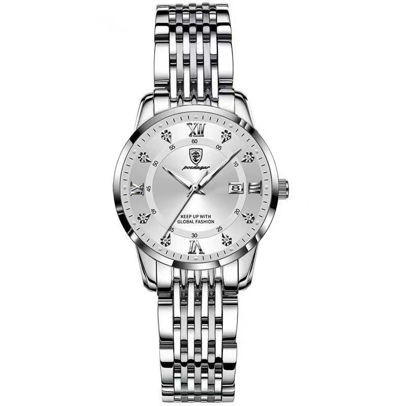 Ultra-Thin Women’s Elegant Stainless Steel Watch with Calendar & Luminous Dial