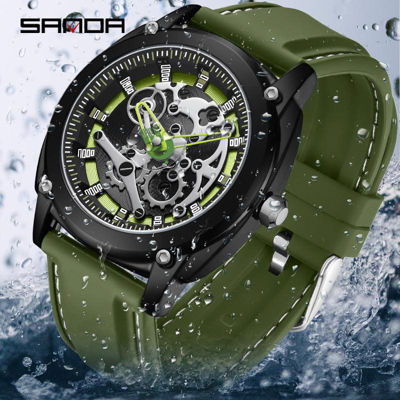 Sanda Men’s Outdoor Quartz Watch – Silicone Strap, Waterproof Shockproof Sports Watch