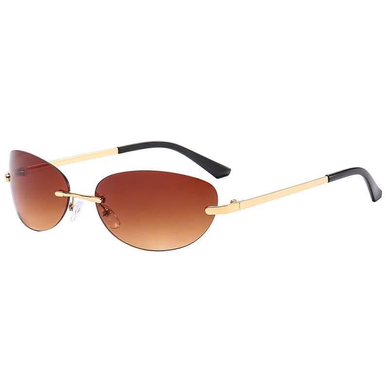 Women's Retro Frameless Oval Sunglasses – Gold Metal Frame