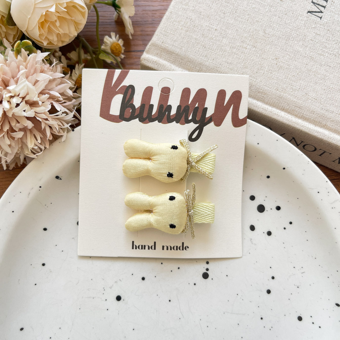 Yellow Bow & Bunny Hair Clips for Girls – Cute Floral & Star Hairpins (1-pair)