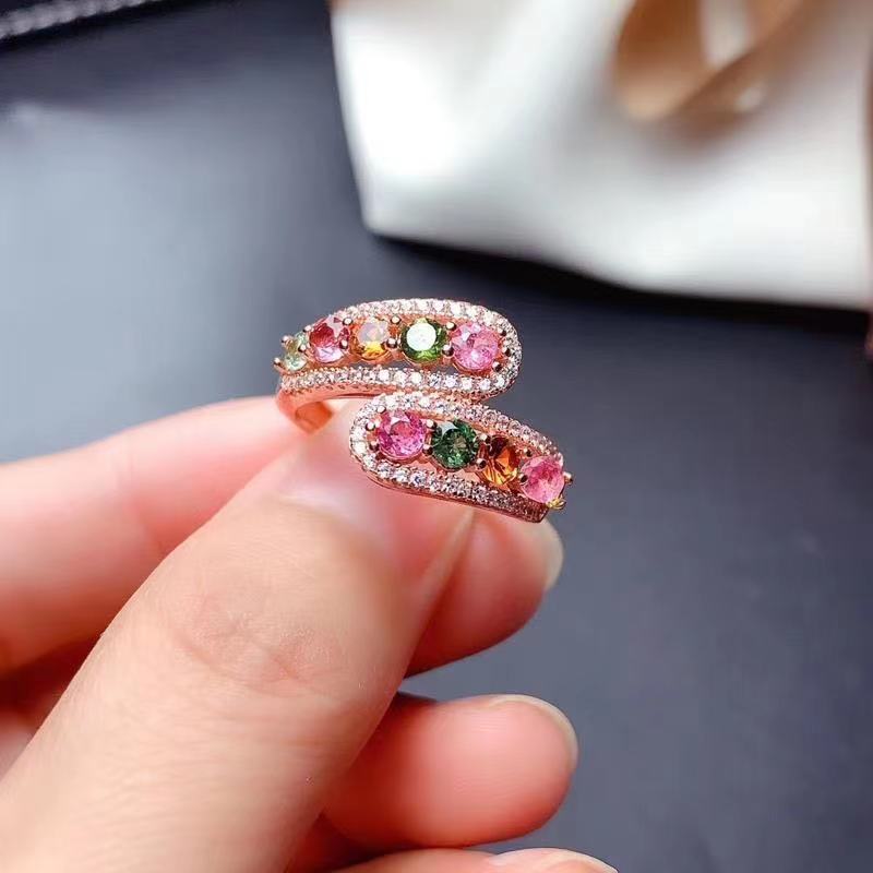 Rose Gold Adjustable Ring – Colorful Crystal Open Ring for Women