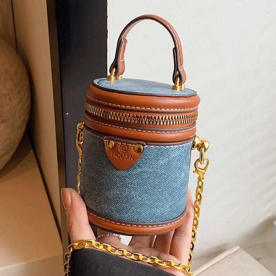 Women’s Mini Contrast Bucket Bag – Cylindrical Shoulder & Crossbody Bag