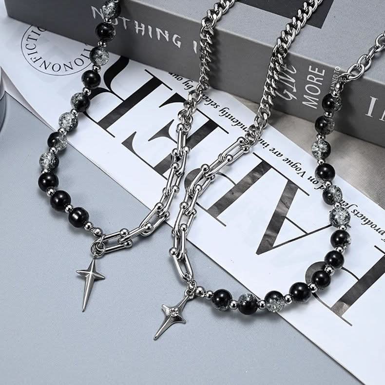 Men's Hip-Hop Star Pendant Necklace – Pearl Choker Chain