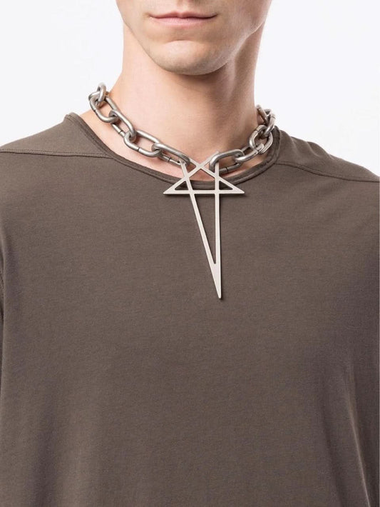 Silver Five-Pointed Star Pendant Necklace - Unisex