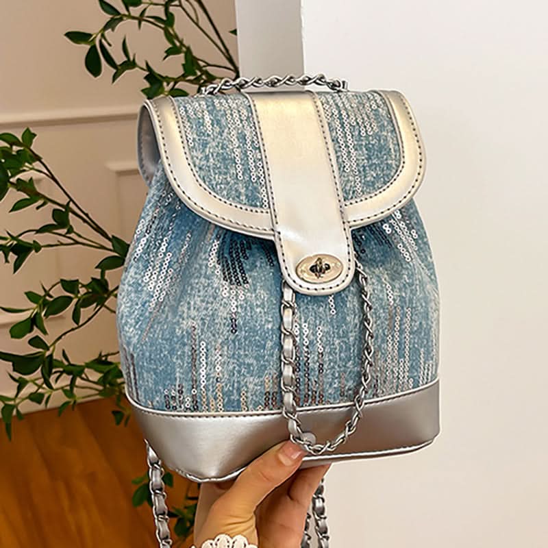 Women's Small Sequin Chain Bucket Backpack – Casual & Stylish