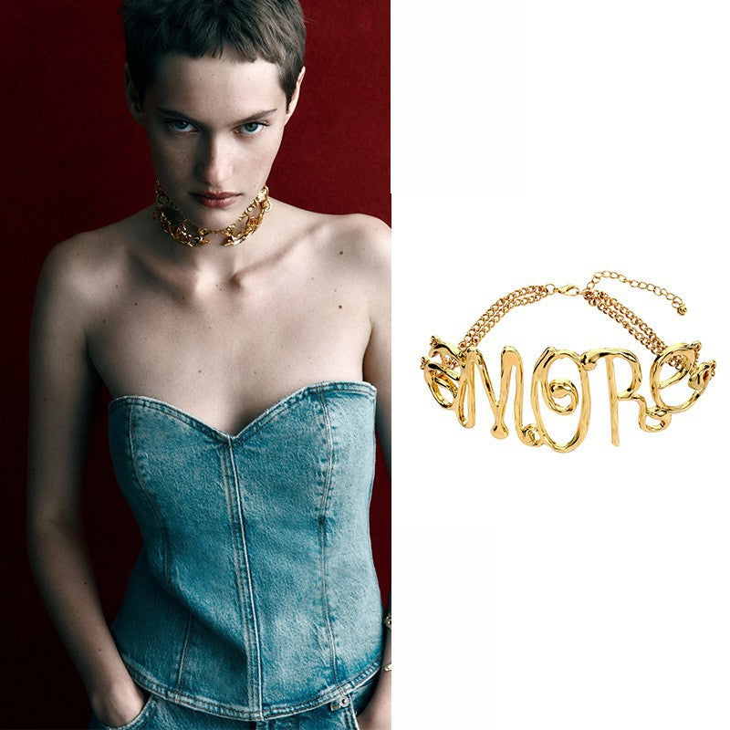 AMORE Letter Pendant Necklace – Retro Hip-Hop Style Statement Jewelry for Women