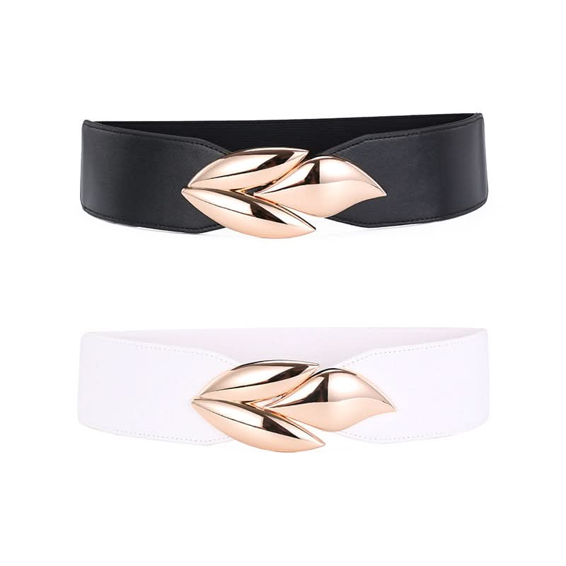 Women’s Trendy Leaf Buckle Elastic Waist Belt – Stretch Canvas