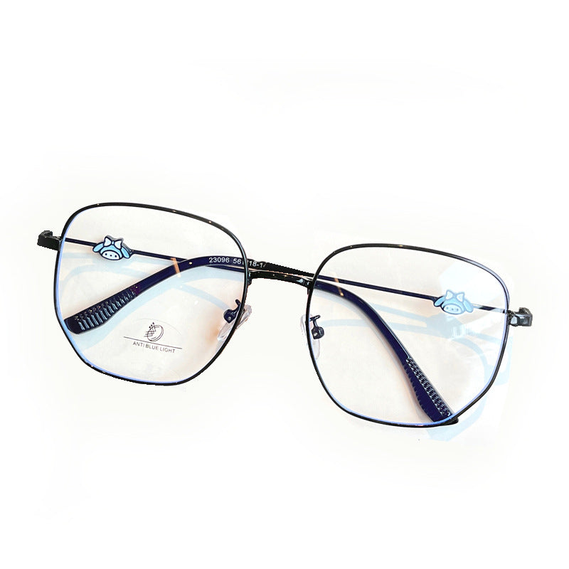 Korean-Style Irregular Metal Frame Glasses – Anti-Blue Light Full-Rim Polygon Eyewear