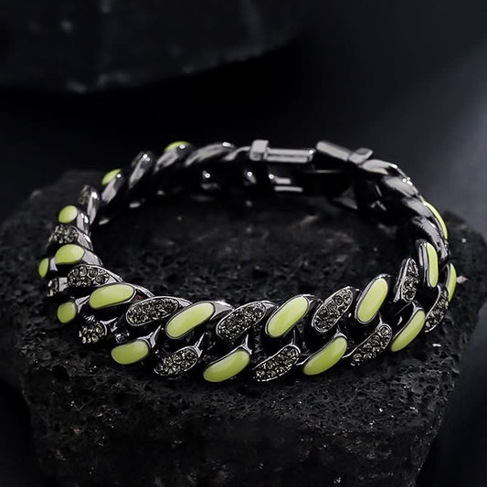 Men’s Glow-in-the-Dark Cuban Bracelet – Double-Layer Contrast Chain