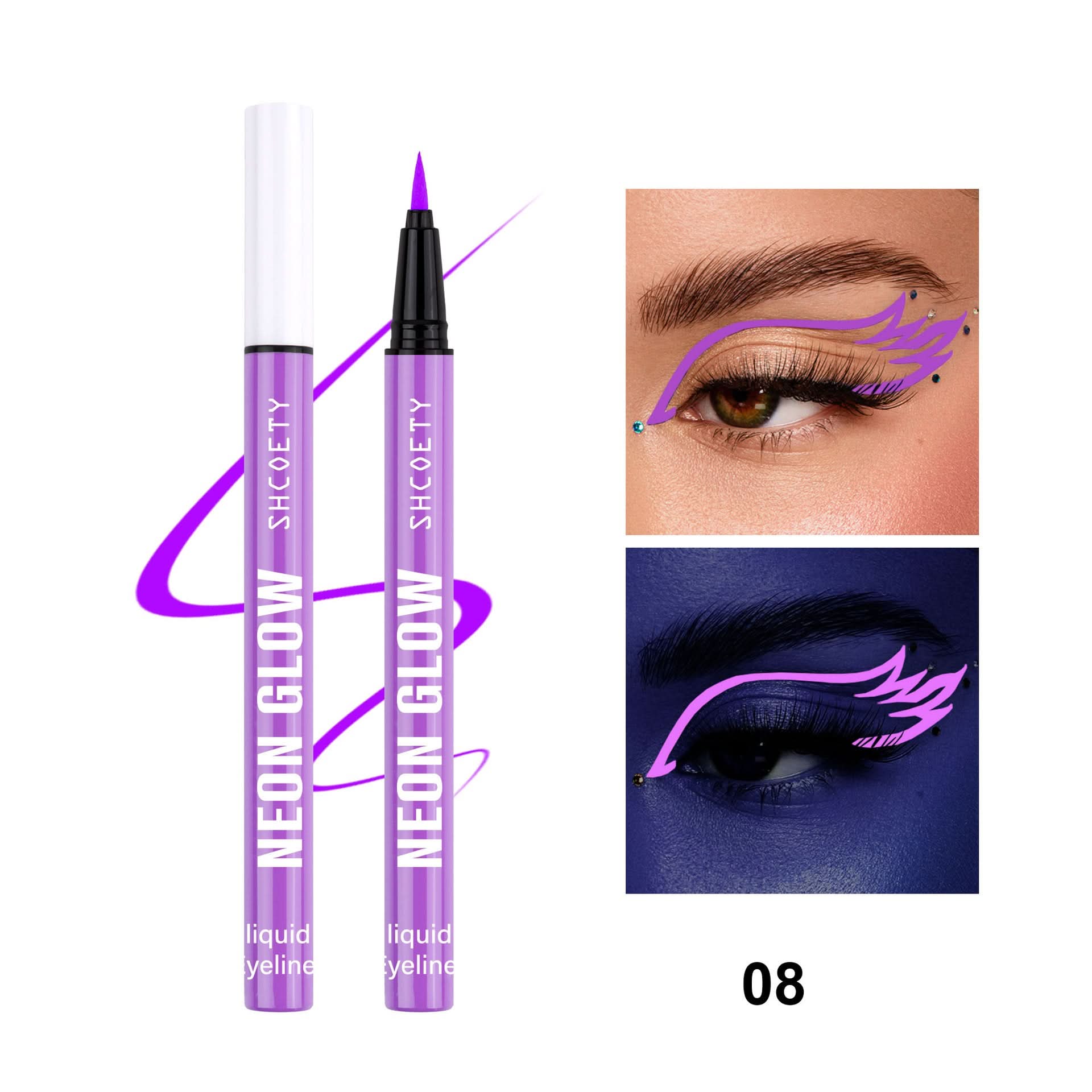 SHCOETY 8-Color Fluorescent Liquid Eyeliner – Glow-in-the-Dark, Waterproof