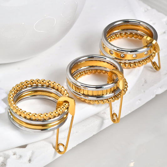 Gold & Silver Stacking Ring Set for Women – Multi-Layer Geometric Jewelry