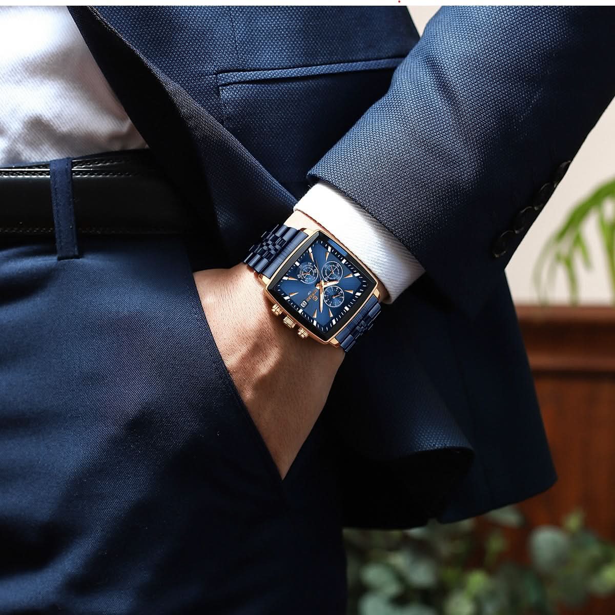 Men’s Square Chronograph Quartz Watch – Business Timepiece with Luminous Dial