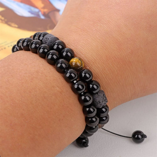 Handmade Volcanic Stone & Tiger Eye Bracelet – Unisex
