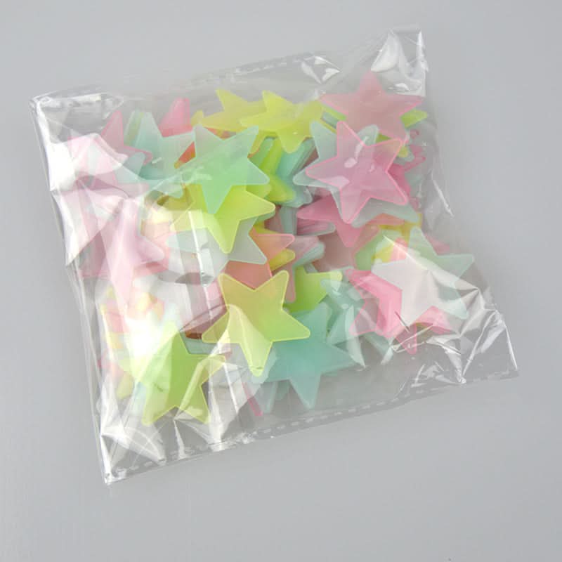 Pack of 50 3D Luminous Star Stickers, Fluorescent Wall Décor