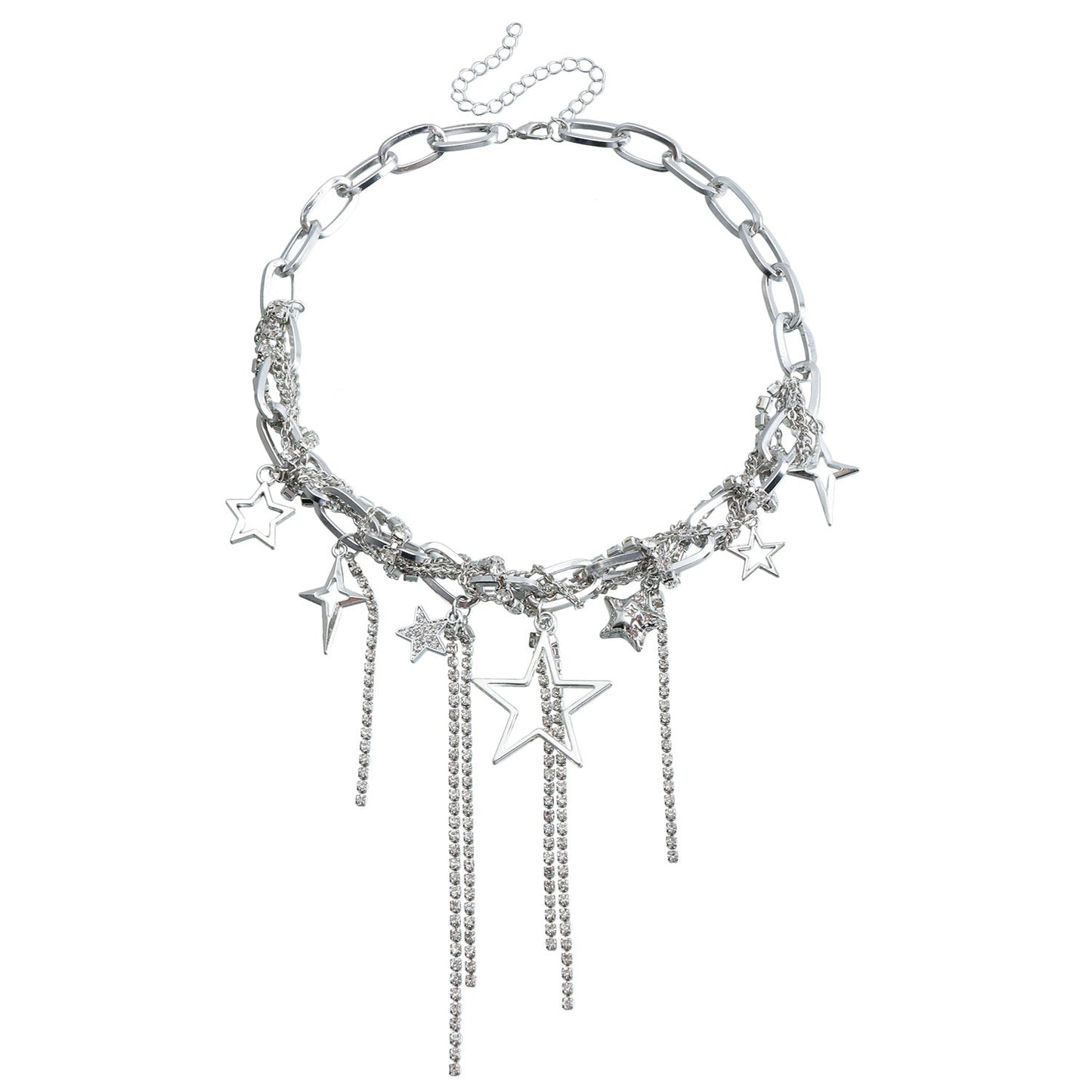 Sparkling Rhinestone Star Necklace for Women – Glamorous Silver Choker Party Jewelry